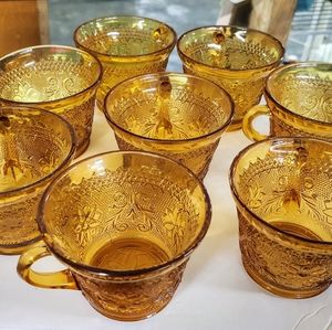 Vintage Set of 8 Amber Glass Punch cups